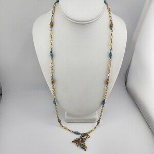 Gold‎ Tone And Faux Turquoise Station Necklace